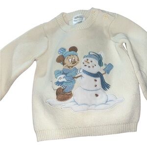 Disney Baby Cream Knit with Snowman and Mouse Sz 12-18 Months